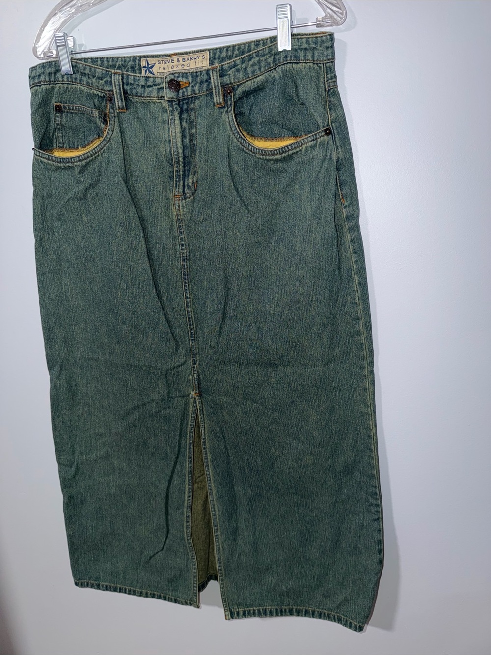 Vtg Denim Wash Steve and Barry’s Midi Skirt with Front Slit
